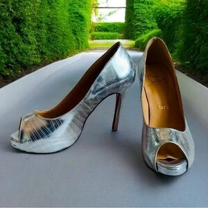 Red Sole Heels Metallic High Heel Shoes Women’s Open Toe Heeled Sandals